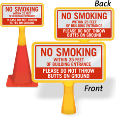 No Smoking Within 25 Feet Of Building Entrance Cone Sign - Language Png