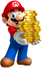 Coins - Mario With Gold Coins Png