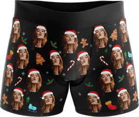 Santa Hat Black Boxers Face - Christmas Png