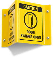 Projecting Door Sign 6in X 5in Caution Doors Swings Open With Symbol - Paper Product Png