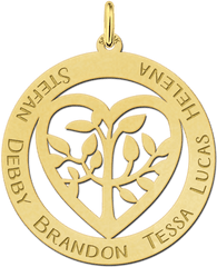 Gold Family Pendant Heart Shaped With Tree Of Life - Emblem Png