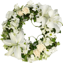 White Lily Wreath - Real Flower Wreath Png