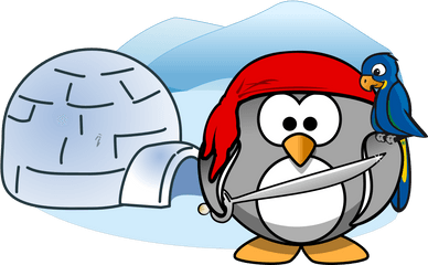 Penguin Pirate With Igloo Png Svg Clip - Penguin With Pirate Cap And Parrot