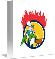 Chef Alligator Spatula Bbq Grill Fire Circle Carto - Pets Barbecue Png