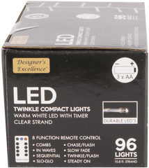 130 Designers Excellence 96 Led Twinkle Light String With Timerremote Battery Operated Clear Wire - Diode Png