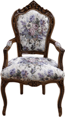 Dining Armchair Brown Frame Vintage Flowers Fabric - Decor Clasic Chair Png