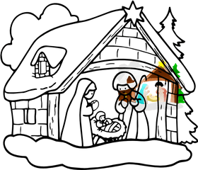 Manger Scene Drawing Free Download - Christmas Crib Drawing Easy Png