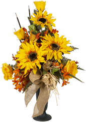 Download Hd Silk Fall Sunflowers Roses U0026 Burlap Cem - Basket Flower Arrangements Png