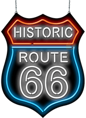 Historic Route 66 Neon Sign - Vertical Png