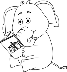 Elephants Clip Art - Animals Reading Cartoon Black And White Png