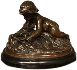 A Charming French Bronze Group Depicting Cherub - Statue Png