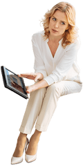 Hd Office Businesswoman With Tablet - Business Woman Sit Png Transparent