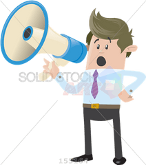 Stock Illustration Of Cartoon Character Dress In Businees Attire Yelling A Blue Bull Horn - Cartoon Character Yelling Png