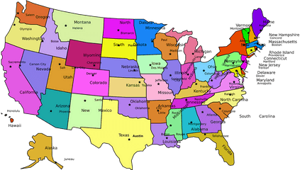 Usa Capitals Map United - Map Of The United States With Capitals Png