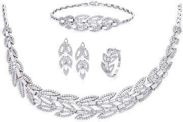 Interlaced Leaves Full Set White Gold - Necklace Png