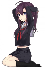 Anime Girl Sitting Png Free Images - Purple Hair Blue Eyes Girl Anime