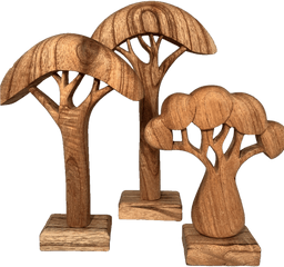 Wooden African Trees Set Of 3 - Natural Wood Png