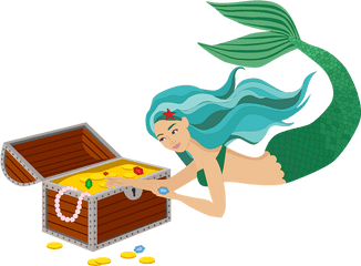 Mermaid And Underwater Treasure Clipart Free Download - Cartoon Png