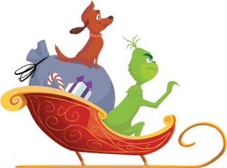 Grinch Game - Grinch On A Sled Png