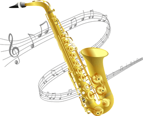 Saxophone And Music Staff Clipart - Saxophone Clipart Png