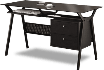 Desks Metal And Glass Computer Desk With Two Storage Drawers - Glass Computer Desk With Drawers Png