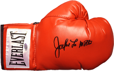 Jake Lamotta Signed Red Everlast Boxing Glove - Sugar Ray Leonard Signature Png