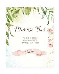 Watercolor Leaves Mimosa Bar Sign Printable Png