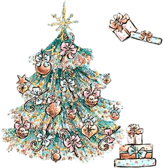 Watercolor Christmas Tree Gifts Presents Png - Christmas Tree