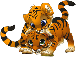 Cute Little Tigers Png Cartoon Clipart - Tiger Cubs Clipart