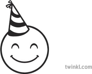 Party Hat Smile Emoji Christmas Festive Emote Happy - Party Emoji Black And White Png