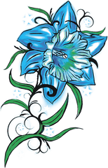 Frog Blue Orch - Frog And Flower Tattoo Design Png