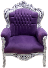 Big Baroque Armchair Silver Frame Purple Velvet - Decor Clasic Purple Velvet Chair Png