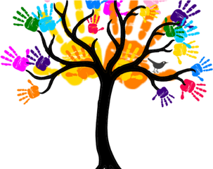 Handprint Clipart Friendship Tree - Bare Tree With Roots Tree Trunk Drawing Cartoon Png