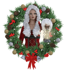 Christmas Wreath Women Fantasy - Christmas Wreath Transparent Background Png