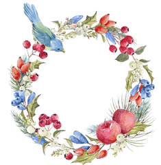 Hand - Watercolor Berries Wreath Png