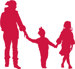 Download Mum With Two Kids Red - People Silhouette Red Png Silhouette Red People Png