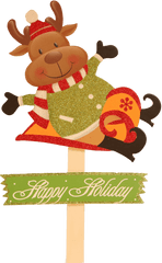 Christmas Reindeer With Sled Happy Holiday Pick - Happy Png