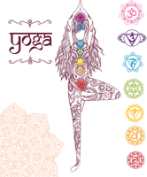 Yoga Curly Long Hair Balanced Illustration Chakra - Free PNG