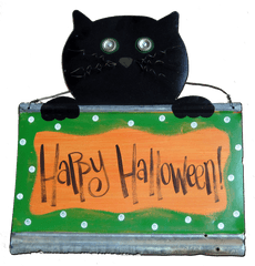 Happy Halloween Cat - Blackwater Folk Art Black Cat Png