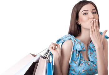 Download Hd Pretty Woman With Shopping Bags Covers Mouth - Girl Shopping Bag Png