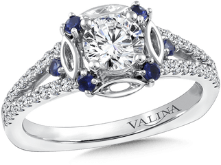 Valina Diamond And Blue Sapphire Halo Engagement Ring - Diamond And Blue Sapphire Engagement Ring Png