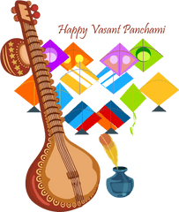Download Vasant Panchami String Instrument Musical For Happy - Painting On Basant Panchami Png