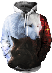 Black And White Wolf Hoodies U2013 Hoodieco - Yin Yang Fire And Ice Wolf Hoodie Png