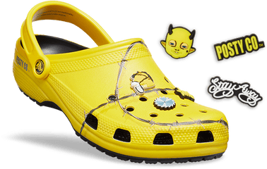 Post Malone X Crocs Barbed Wire Clog - Post Malone Yellow Crocs Png