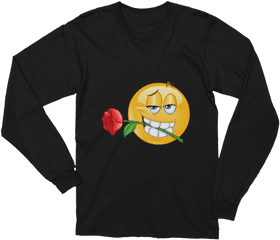 Unisex Emoji With Rose Between Teeth Long Sleeve T - Shirt Png