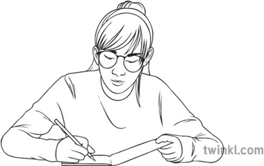 Student Writing In Book General People Girl Reading Studying - Girl Student Writing Drawing Png