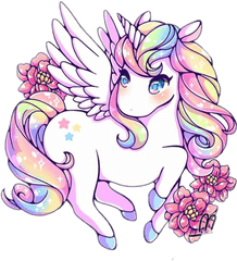 Magic Pony Horse Flower Rainbow Pastel Chibi - Rainbow Kawaii Cute Unicorn Png