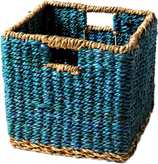 Seagrass Jute Basket Blue Square - Laundry Basket Png