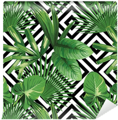 Tropical Palm Leaves Pattern Geometric Background Wallpaper Png