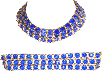 Antique Gilt Gold Sapphire Blue Faceted Glass Choker Necklace U0026 Bracelet - Set Of 2 Necklace Png